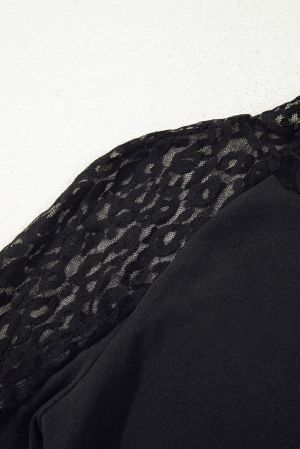 Дамска черна блуза с леопардови прозрачни ръкави