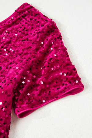 Дамска дълга елегантна рокля с едно рамо и пайети в цвят циклама