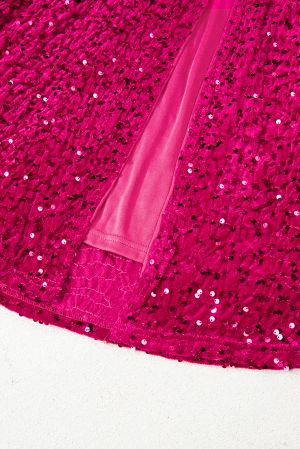 Дамска дълга елегантна рокля с едно рамо и пайети в цвят циклама