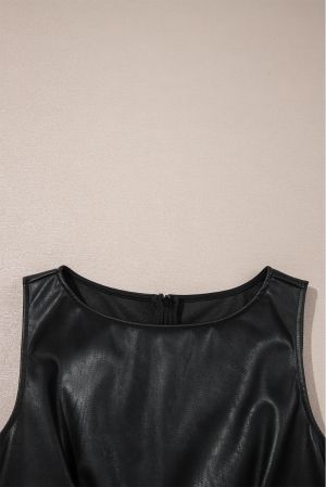 Women’s Black Vegan Leather Sleeveless Mini Dress