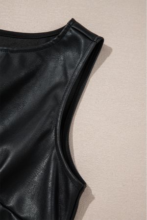 Women’s Black Vegan Leather Sleeveless Mini Dress