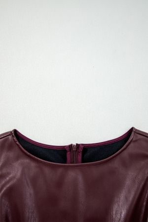 Women’s Burgundy Vegan Leather Sleeveless Mini Dress