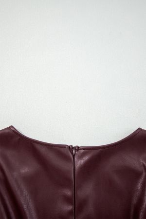 Women’s Burgundy Vegan Leather Sleeveless Mini Dress