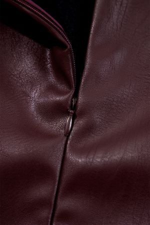 Women’s Burgundy Vegan Leather Sleeveless Mini Dress