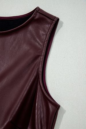 Women’s Burgundy Vegan Leather Sleeveless Mini Dress