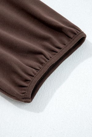 Women’s Coffee Brown Short Sleeve Knit Top Patchwork Long Dress