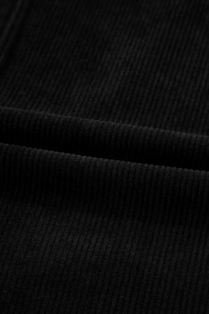 Women’s Black Corduroy Sleeveless Mini Dress with Front Pockets