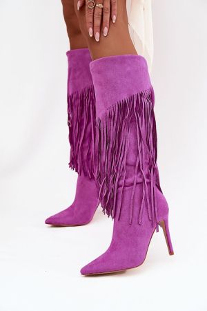 Women’s Violet Faux Suede Fringe High Heel Boots