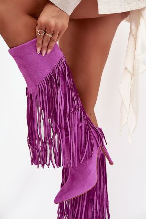 Women’s Violet Faux Suede Fringe High Heel Boots