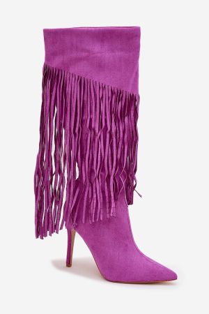 Women’s Violet Faux Suede Fringe High Heel Boots