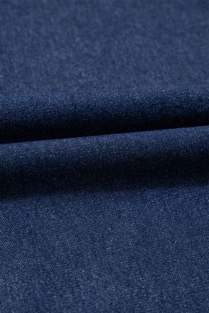 Дамска тъмносиня дънкова рокля с джоб, яка и V-образно деколте