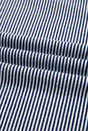 Дамски уголемен пуловер на райе в синьо