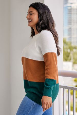 Women's Plus Size Ribbed Trim Color Block Sweater