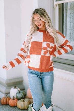 Women's Floral Checkered Sweater