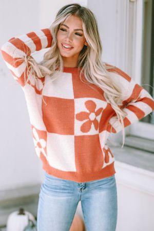 Women's Floral Checkered Sweater
