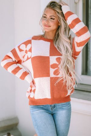 Women's Floral Checkered Sweater