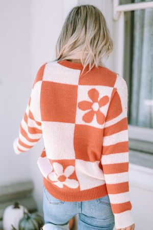 Women's Floral Checkered Sweater