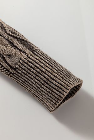 Women’s Dark Brown 100% Cotton Sweater with Cable Knit Sleeves
