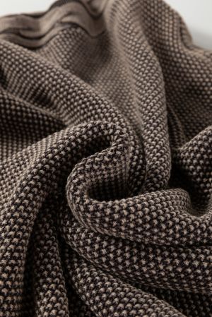 Women’s Dark Brown 100% Cotton Sweater with Cable Knit Sleeves