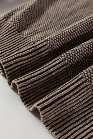 Women’s Dark Brown 100% Cotton Sweater with Cable Knit Sleeves