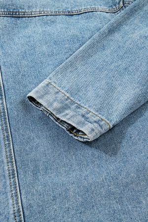 Дамско синьо дънково яке с големи джобове и странични връзки, boyfriend стил