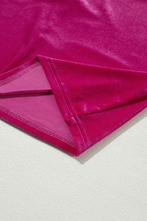 Women's Velvet Mini Dress with Smocked Mock Neck and Puff Sleeves