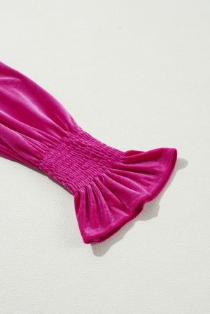 Women's Velvet Mini Dress with Smocked Mock Neck and Puff Sleeves