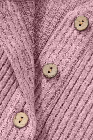 Women’s Pink Henley Neck Ribbed Top with Front Pocket