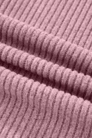 Women’s Pink Henley Neck Ribbed Top with Front Pocket