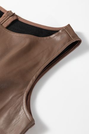 Women’s Brown Vegan Leather Sleeveless Mini Dress