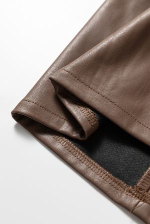 Women’s Brown Vegan Leather Sleeveless Mini Dress