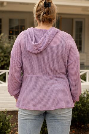 Women’s Plus Size Lavender Textured Hoodie Top with Buttons