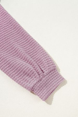 Women’s Plus Size Lavender Textured Hoodie Top with Buttons