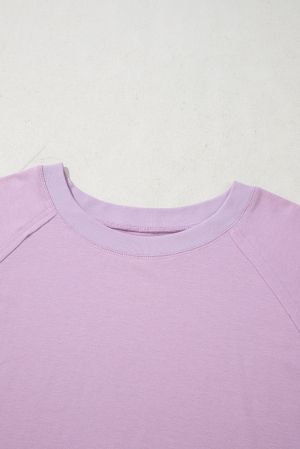 Women’s Plus Size Lavender Top with Floral Patchwork Sleeves