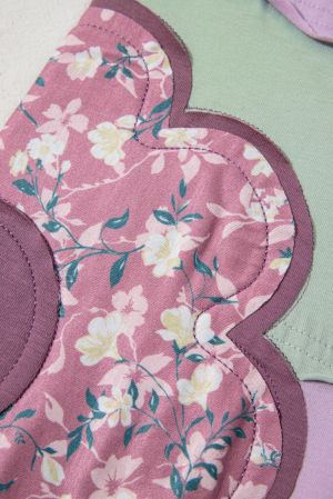 Women’s Plus Size Lavender Top with Floral Patchwork Sleeves