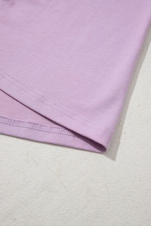 Women’s Plus Size Lavender Top with Floral Patchwork Sleeves