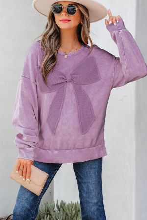 Women's Lavender Long Sleeve Top with Statement Bow