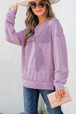 Women's Lavender Long Sleeve Top with Statement Bow