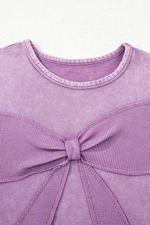 Women's Lavender Long Sleeve Top with Statement Bow