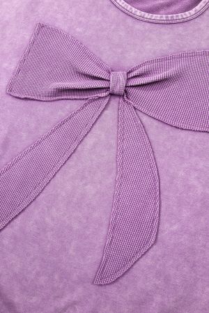 Women's Lavender Long Sleeve Top with Statement Bow