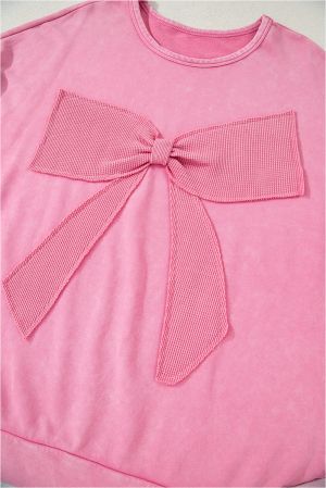 Women's Pink Long Sleeve Top with Statement Bow