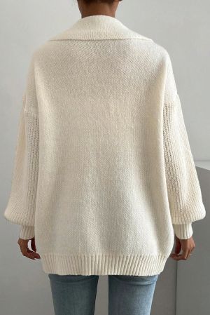 Women’s Beige Knit Cardigan with Single Button and Pockets