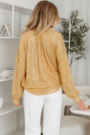 Women's Gold Sequin High Neck Blouse