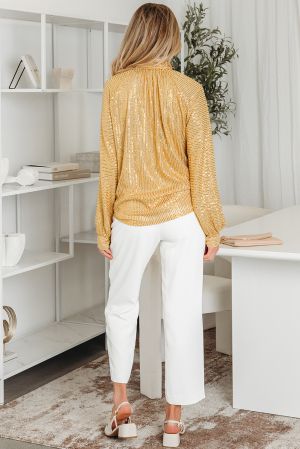 Women's Gold Sequin High Neck Blouse