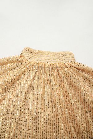 Women's Gold Sequin High Neck Blouse