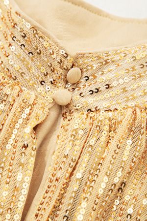 Women's Gold Sequin High Neck Blouse