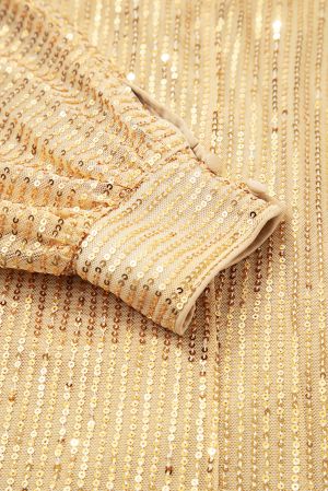 Women's Gold Sequin High Neck Blouse