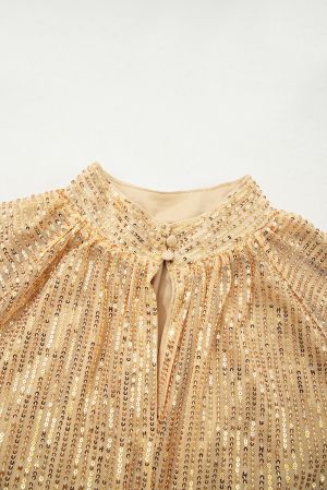 Women's Gold Sequin High Neck Blouse