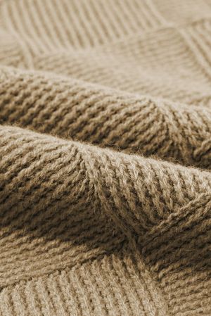 Women’s Beige Knitted Batwing Sleeve Sweater with V-Neck