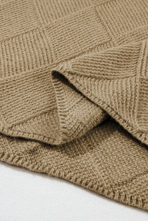 Women’s Beige Knitted Batwing Sleeve Sweater with V-Neck